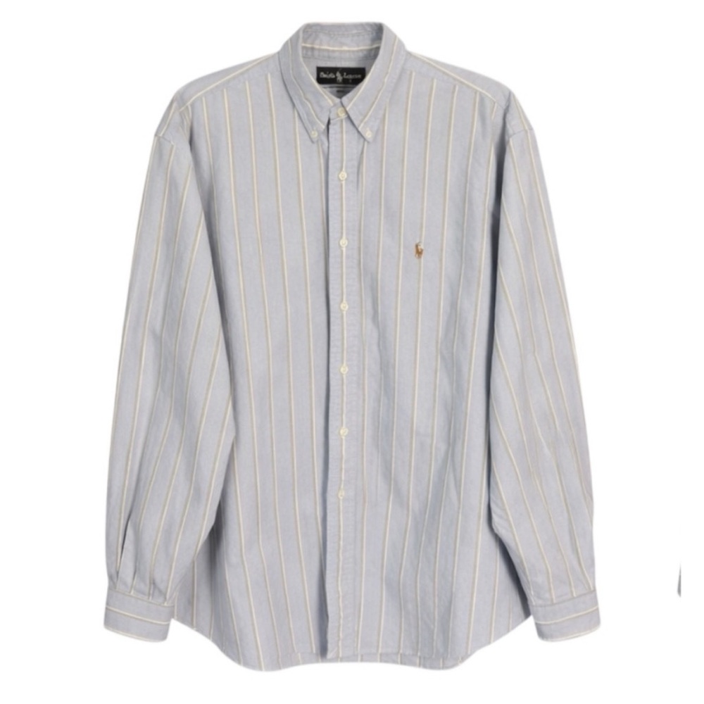 Ralph Lauren Men’s Yarmouth Oxford Button Down Shirt Blue Stripe Cotton Sz 17